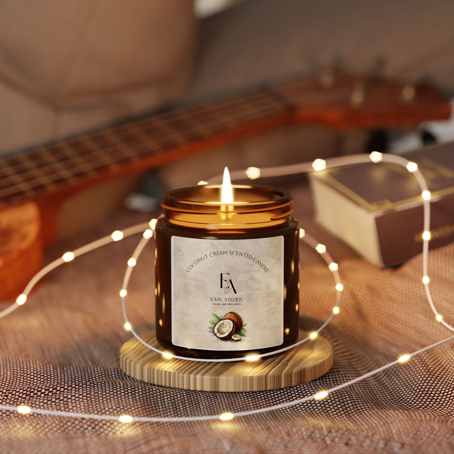 Coconut Cream Scented Soy Candle | Amber Jar Decor for Home, Relaxation, Gift for Mom, Cozy Vibes, Self-Care Essentials