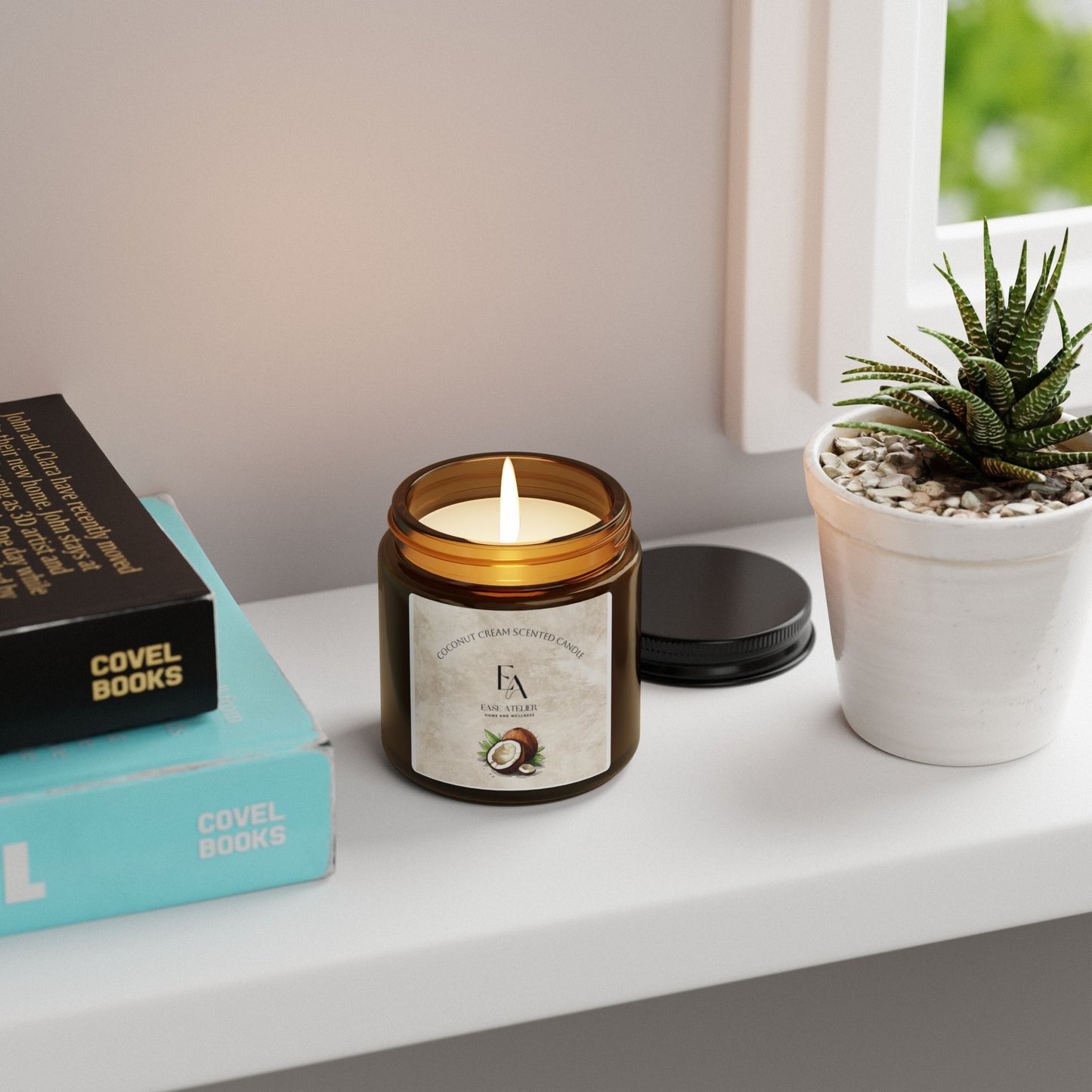 Coconut Cream Scented Soy Candle | Amber Jar Decor for Home, Relaxation, Gift for Mom, Cozy Vibes, Self-Care Essentials