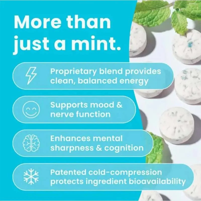Energy Caffeine Nootropics Mints for Energy & Focus - Sugar-Free with L-theanine, Caffeine, Vitamin B12 & Vitamin B6