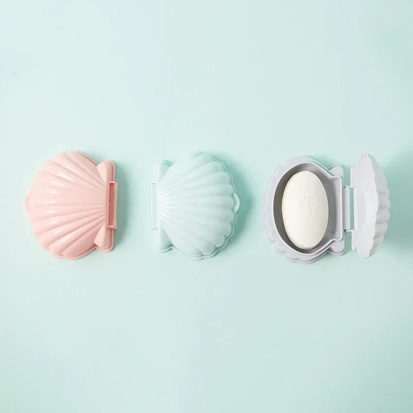 Soap Dish Container With Lid Seashell Soap Box Portable Soap Holder Non-slip Soap Tray Soap Saver Box Case For Home Travel