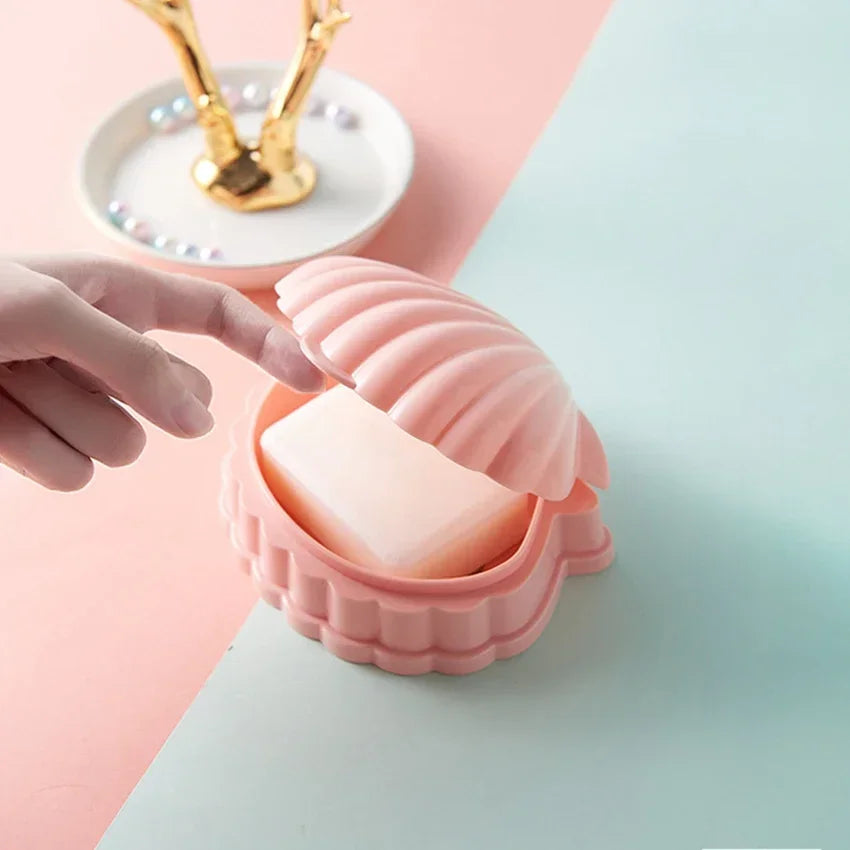 Soap Dish Container With Lid Seashell Soap Box Portable Soap Holder Non-slip Soap Tray Soap Saver Box Case For Home Travel