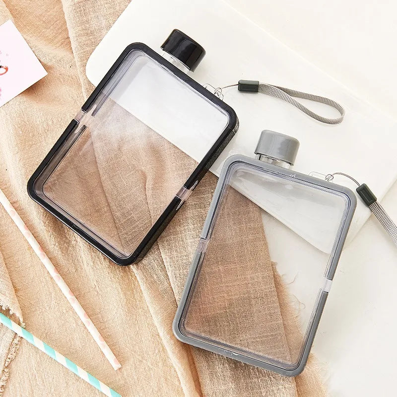 Portable Transparent Plastic Water Bottle - Flat, BPA-Free, Handbag-Friendly DIY Flask