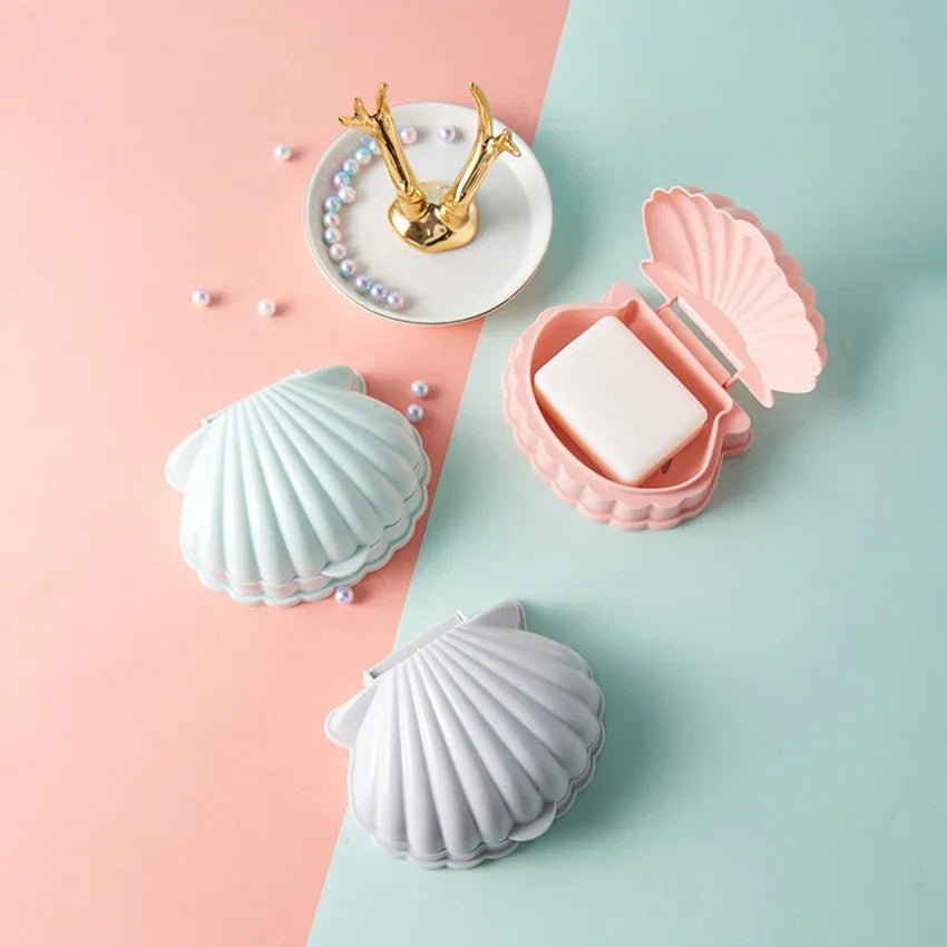 Soap Dish Container With Lid Seashell Soap Box Portable Soap Holder Non-slip Soap Tray Soap Saver Box Case For Home Travel