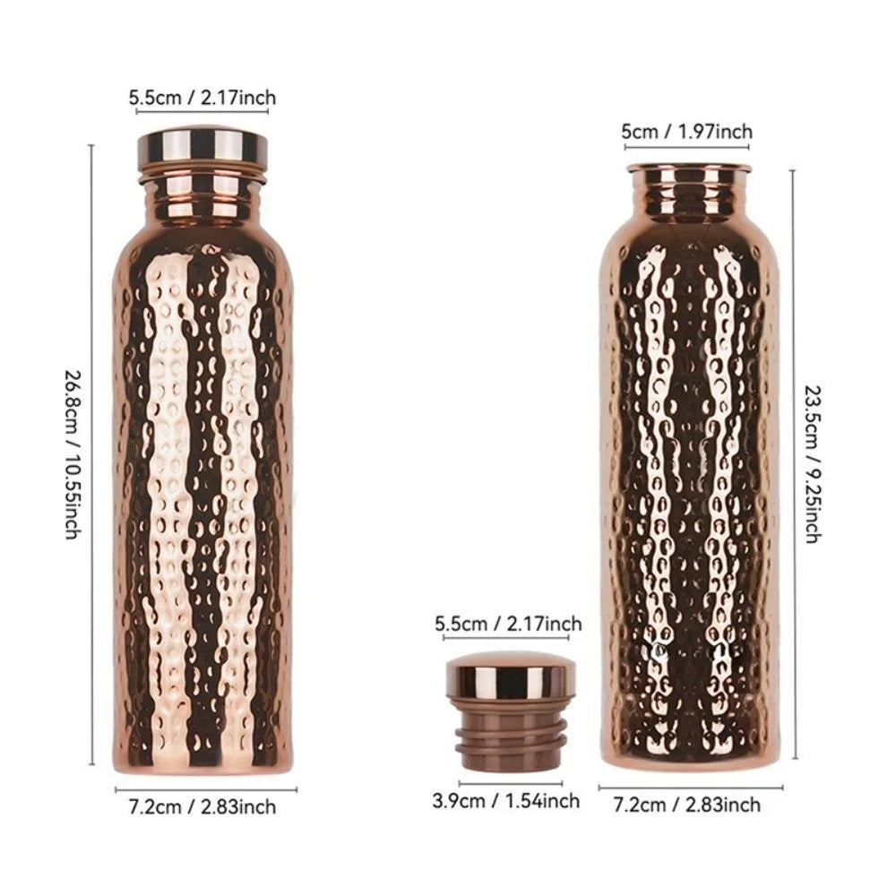 800ml Copper Water Bottle - Anti-Slip Silicone Base, One-Click Lid, Hammer Pattern, Thermal Insulation