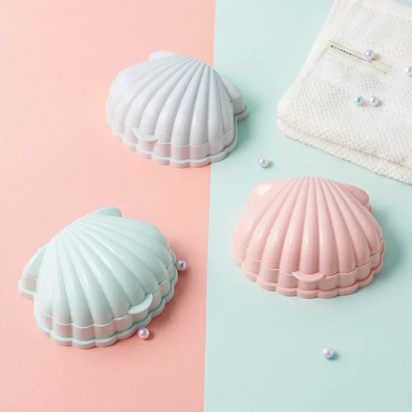 Soap Dish Container With Lid Seashell Soap Box Portable Soap Holder Non-slip Soap Tray Soap Saver Box Case For Home Travel