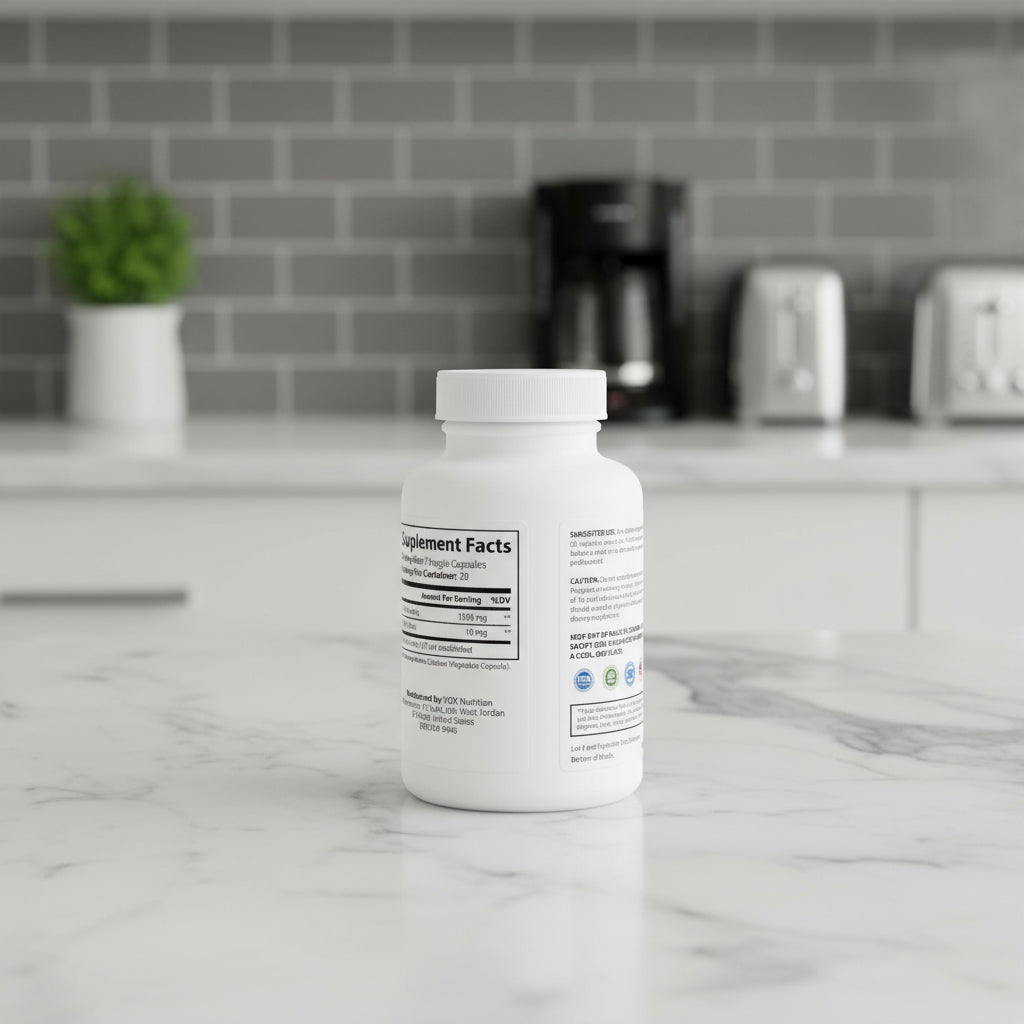 Supplement bottle with label on a white background