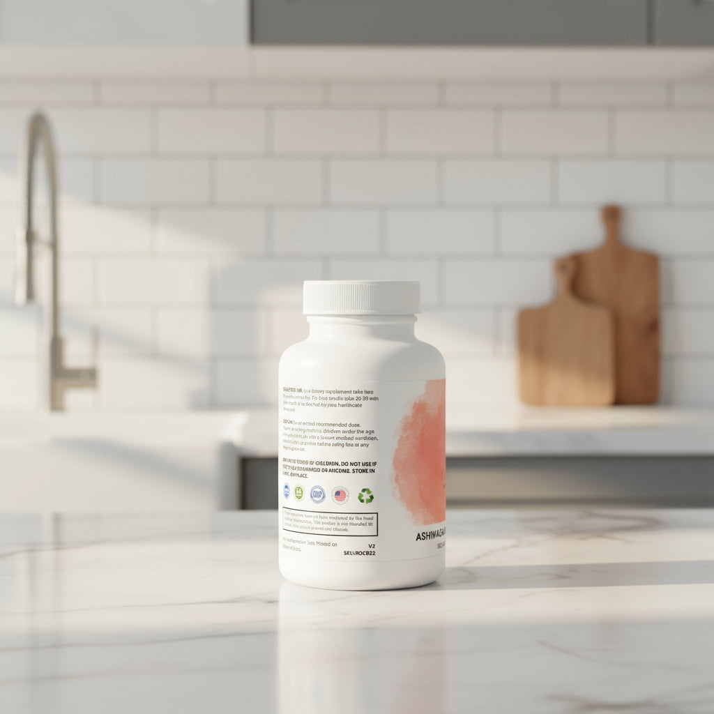 Supplement bottle with label on a white background