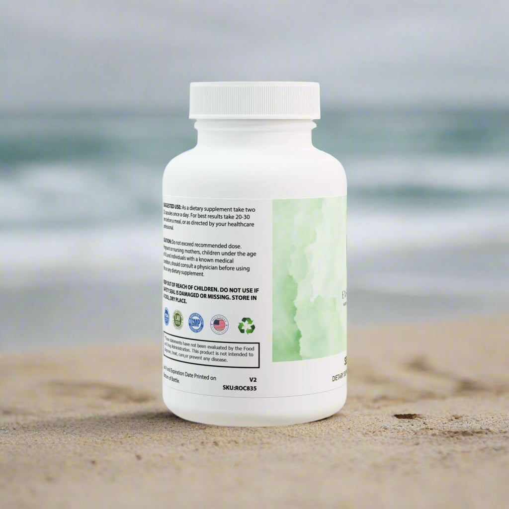 Supplement bottle with label on a white background