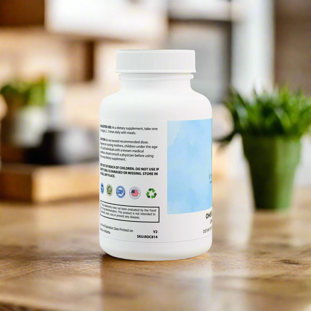 Supplement bottle with label on a white background