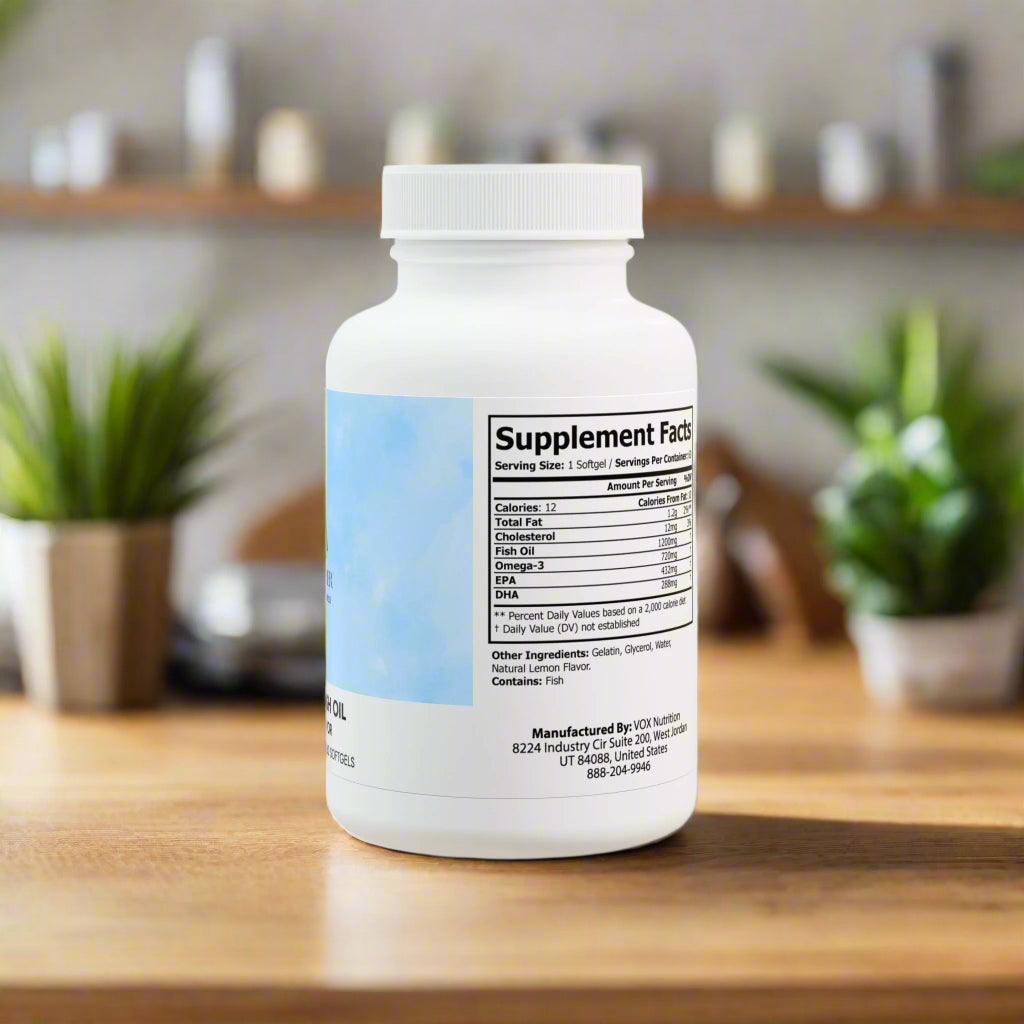 Supplement bottle with label on a white background
