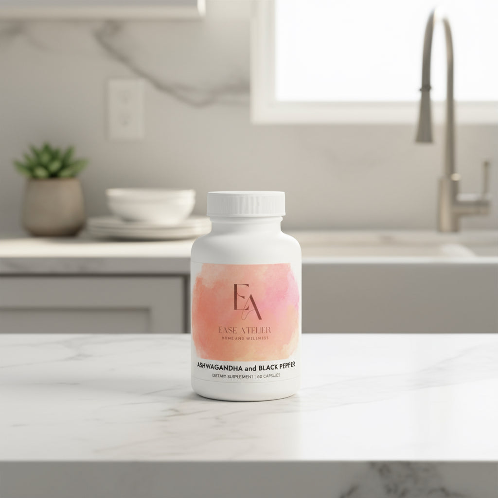 Supplement bottle with pink label on a white background