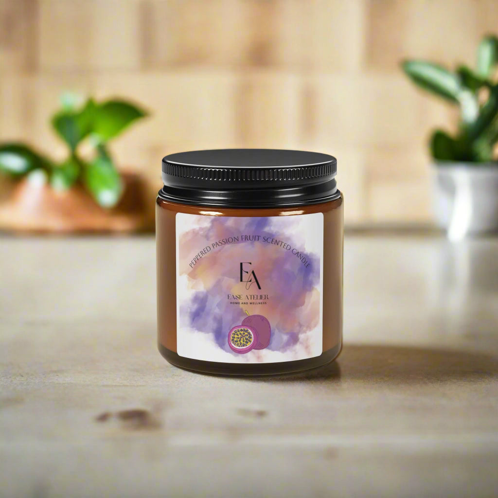 Candle jar with a black lid on a white background