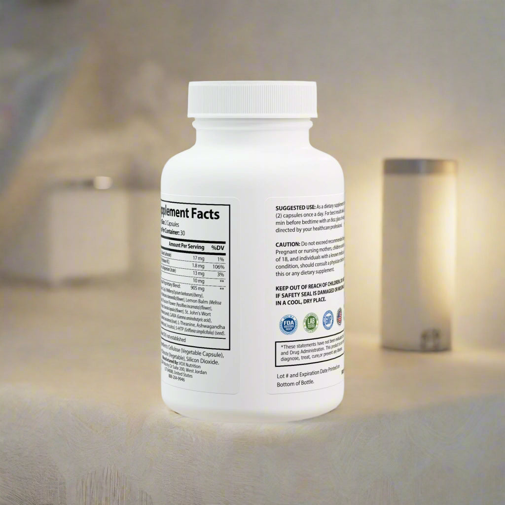 Supplement bottle with label on a white background