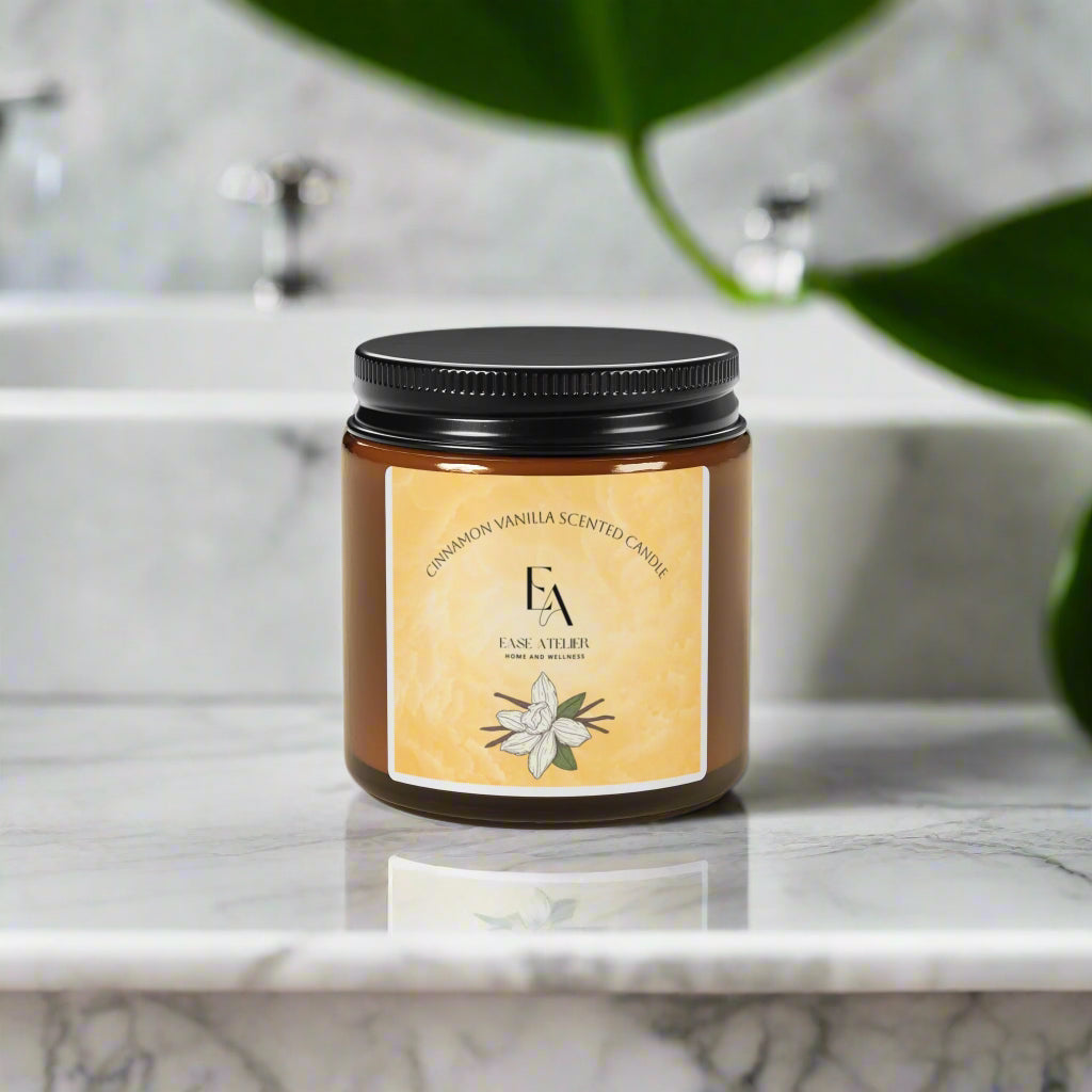 Candle jar with a black lid on a white background