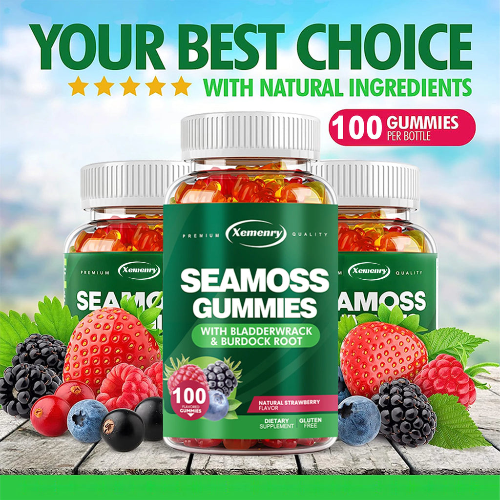 SEAMOSS Gummies - with Bladderwrack, Burdock Root - Immune Health, Healthier Skin & Hair, Detox - 100 Gummies