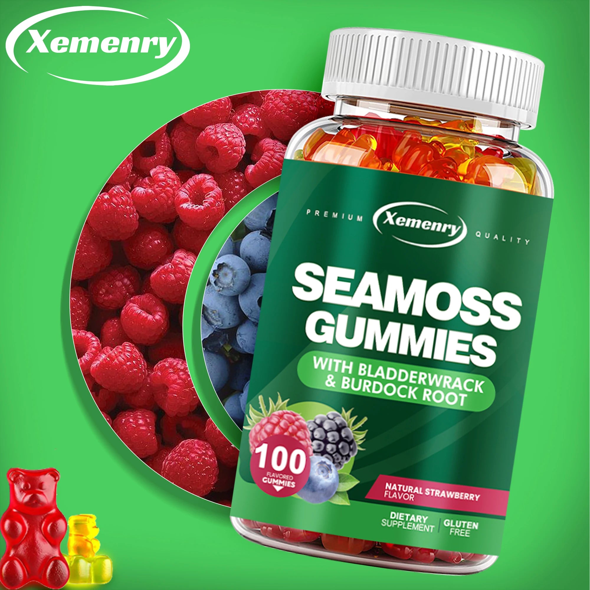SEAMOSS Gummies - with Bladderwrack, Burdock Root - Immune Health, Healthier Skin & Hair, Detox - 100 Gummies
