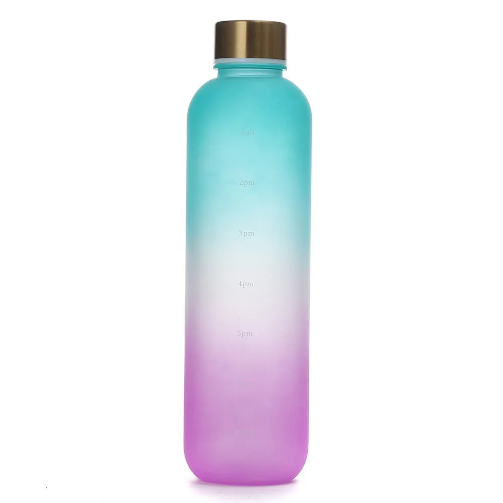1L Water Bottle with Time Marker 32 OZ Fitness Sports Outdoor Travel Portable Leakproof Drinkware BPA Free Frosted Drink Bottles