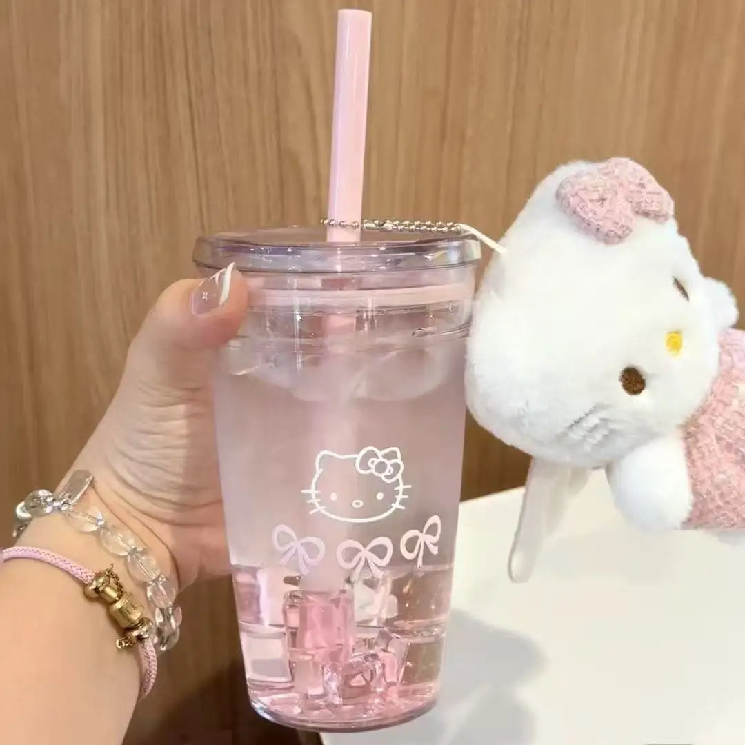Sanrio Hello Kitty Pink Straw Transparent Cup