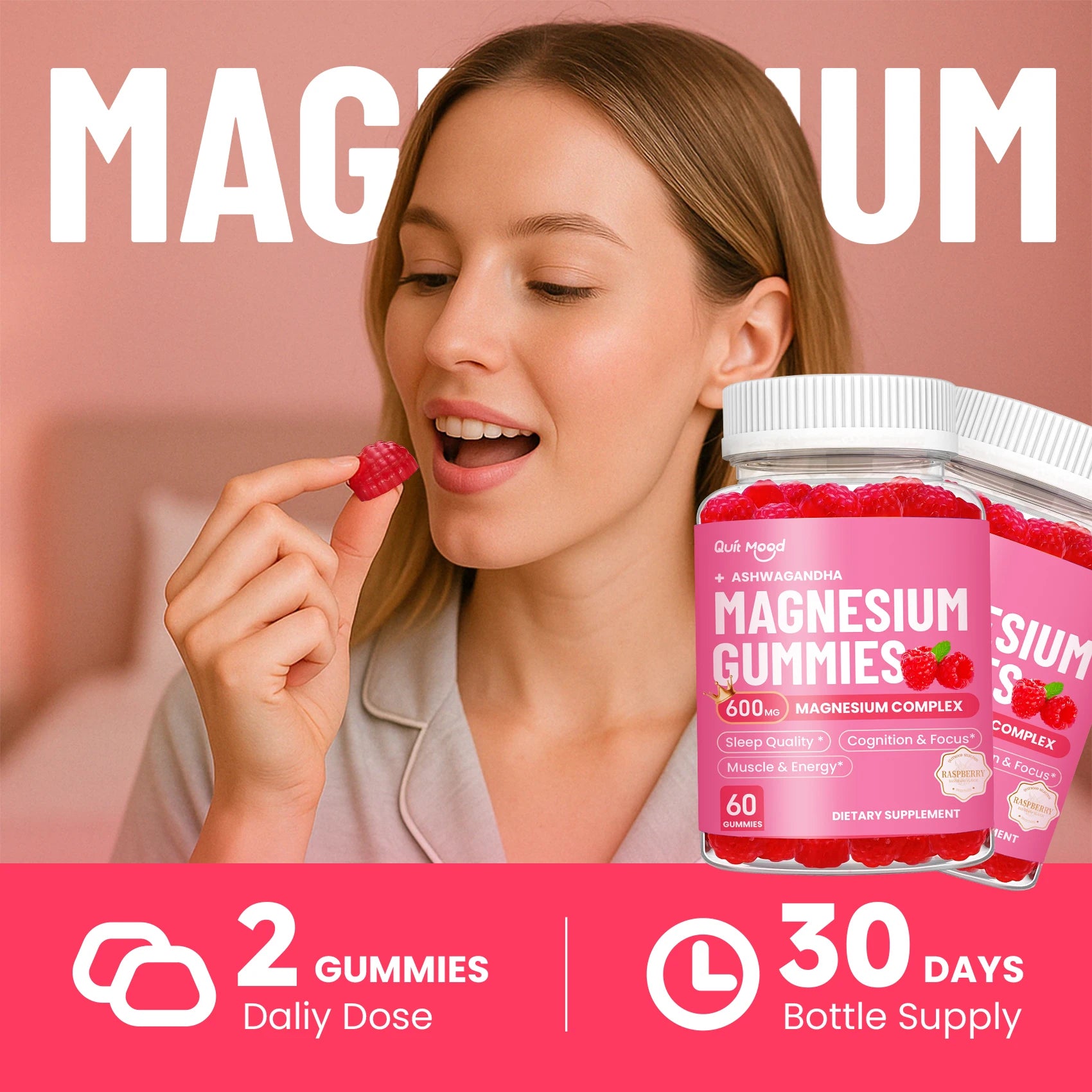Quitmood Magnesium Glycinate Advanced Complex Gummies - With Ashwagandha, Magnesium, Calcium, VB6, CQ10 for Calm Support & Sleep