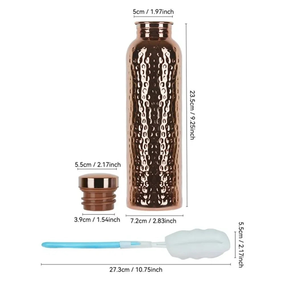 800ml Copper Water Bottle - Anti-Slip Silicone Base, One-Click Lid, Hammer Pattern, Thermal Insulation