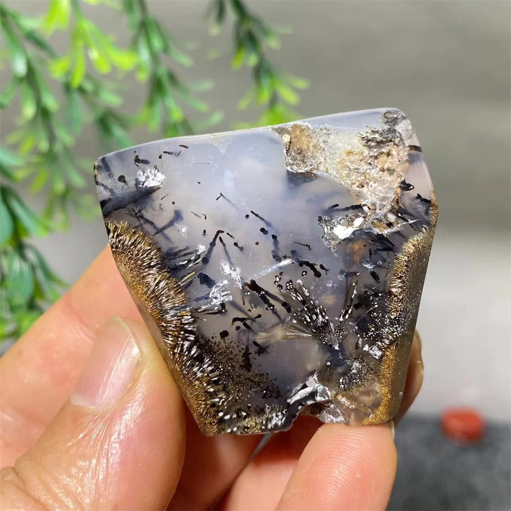 Crystal Natural Hair Agate Slab Polyhedron Quartz Minerals Home Decoration Stone Reiki High Quality Beauty Healing