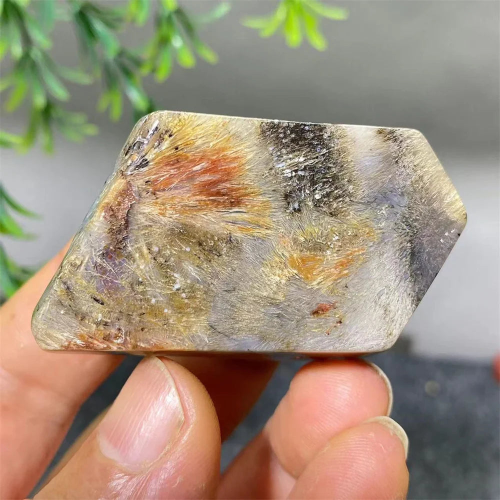 Crystal Natural Hair Agate Slab Polyhedron Quartz Minerals Home Decoration Stone Reiki High Quality Beauty Healing