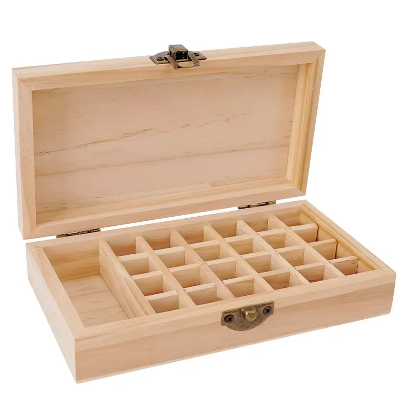 Large-Capacity Essential Oil Wooden Box - Pure Solid Wood, 25 Compartments for Secure Essential Oil Storage