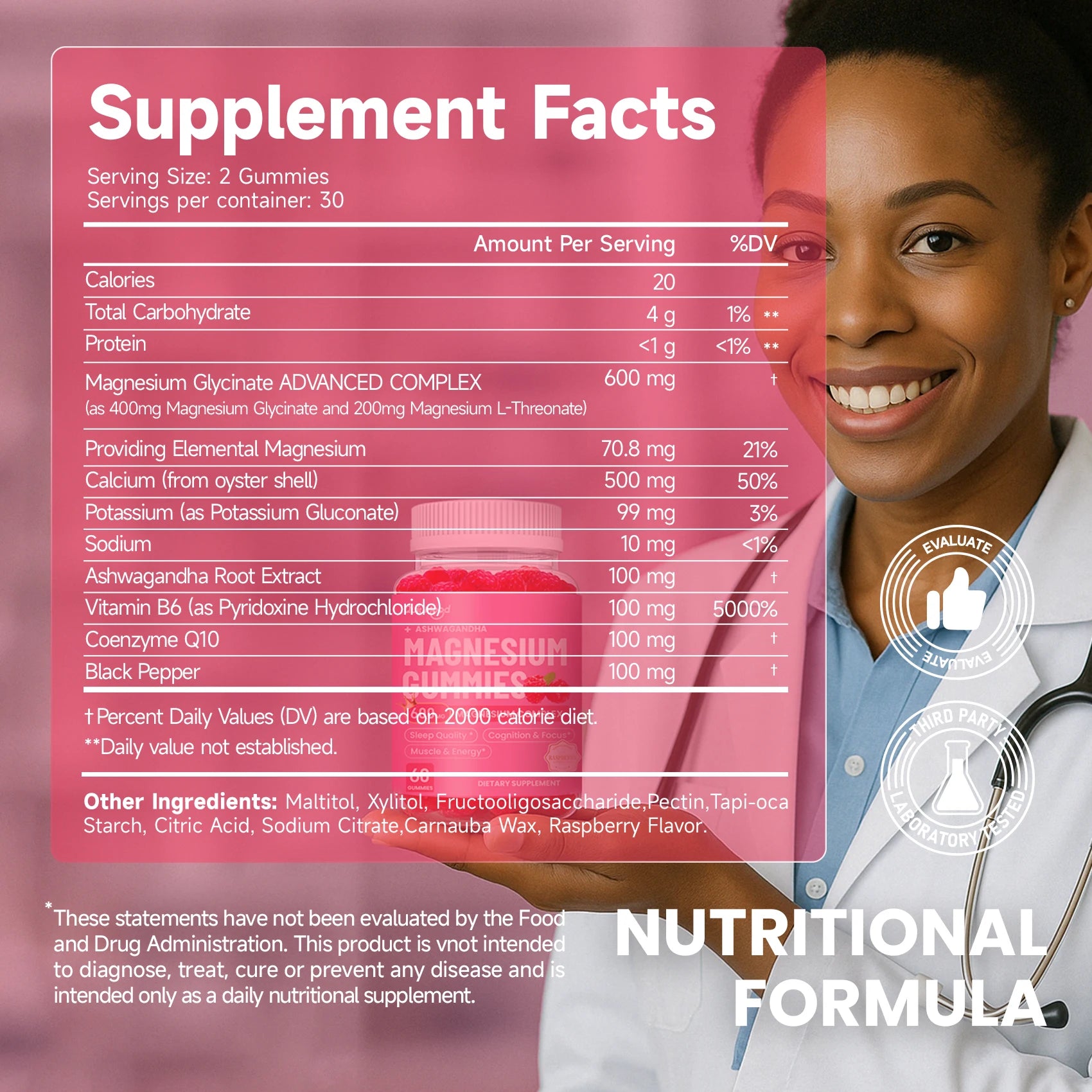 Quitmood Magnesium Glycinate Advanced Complex Gummies - With Ashwagandha, Magnesium, Calcium, VB6, CQ10 for Calm Support & Sleep