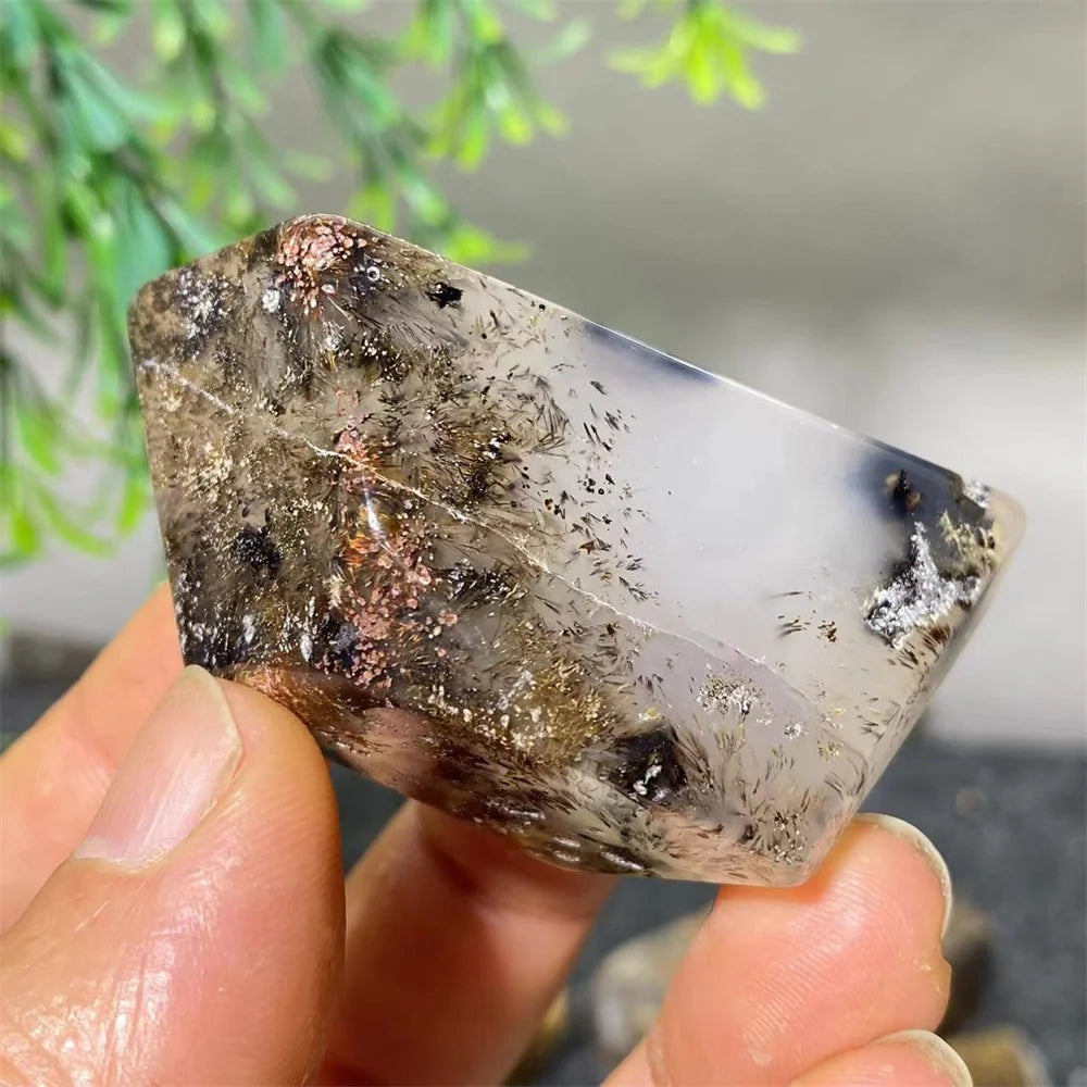 Crystal Natural Hair Agate Slab Polyhedron Quartz Minerals Home Decoration Stone Reiki High Quality Beauty Healing