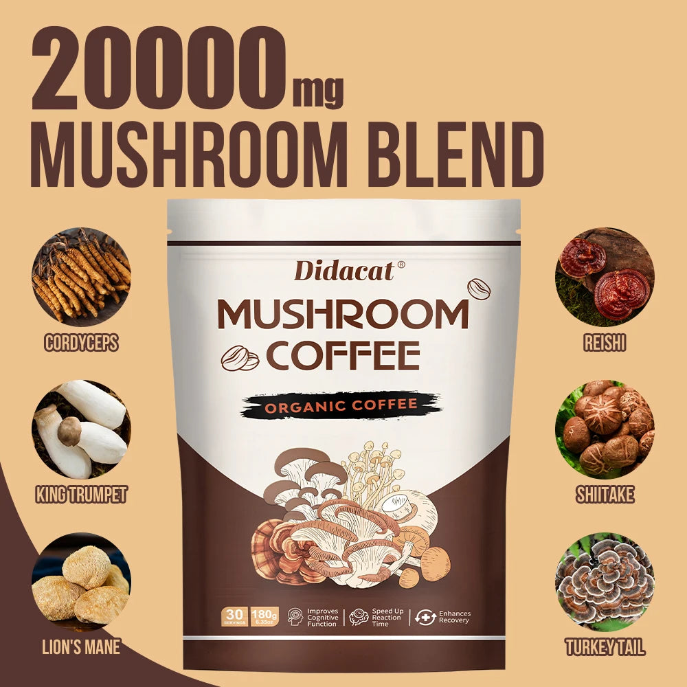 Mushroom Coffee - Organic Coffee, Lion's Mane, Chaga, Cordyceps, Reishi,shiitake