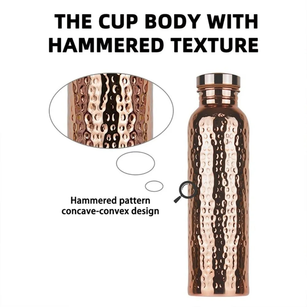 800ml Copper Water Bottle - Anti-Slip Silicone Base, One-Click Lid, Hammer Pattern, Thermal Insulation