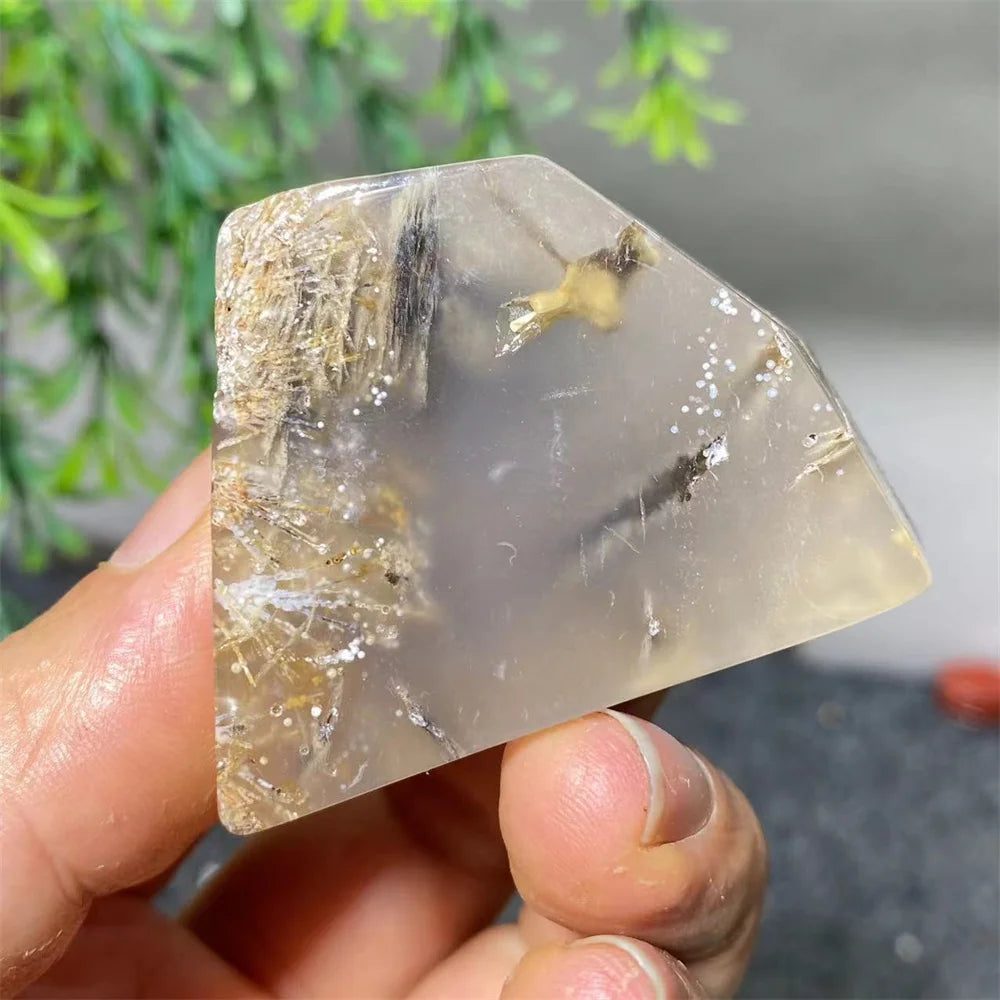 Crystal Natural Hair Agate Slab Polyhedron Quartz Minerals Home Decoration Stone Reiki High Quality Beauty Healing