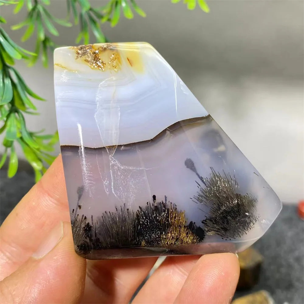 Crystal Natural Hair Agate Slab Polyhedron Quartz Minerals Home Decoration Stone Reiki High Quality Beauty Healing