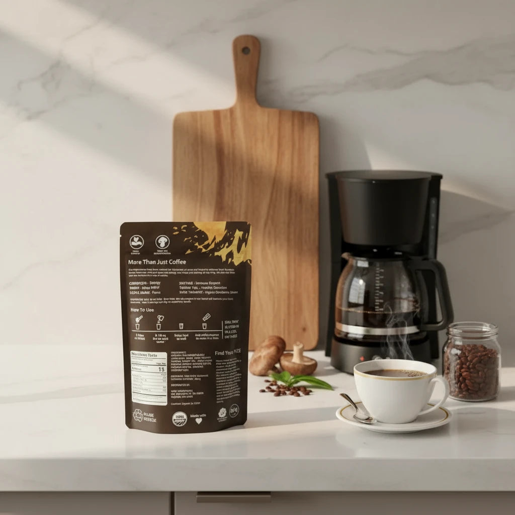 Organic Mushroom Coffee - Shiitake, Cordyceps, Supports Immune, Focus, Concentration, Stress, Digestion & Energy - 1 Pack