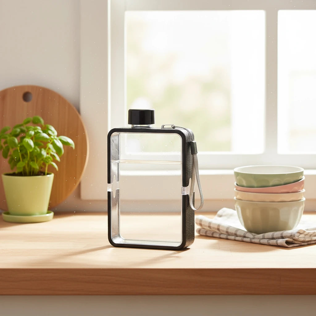 Portable Transparent Plastic Water Bottle - Flat, BPA-Free, Handbag-Friendly DIY Flask