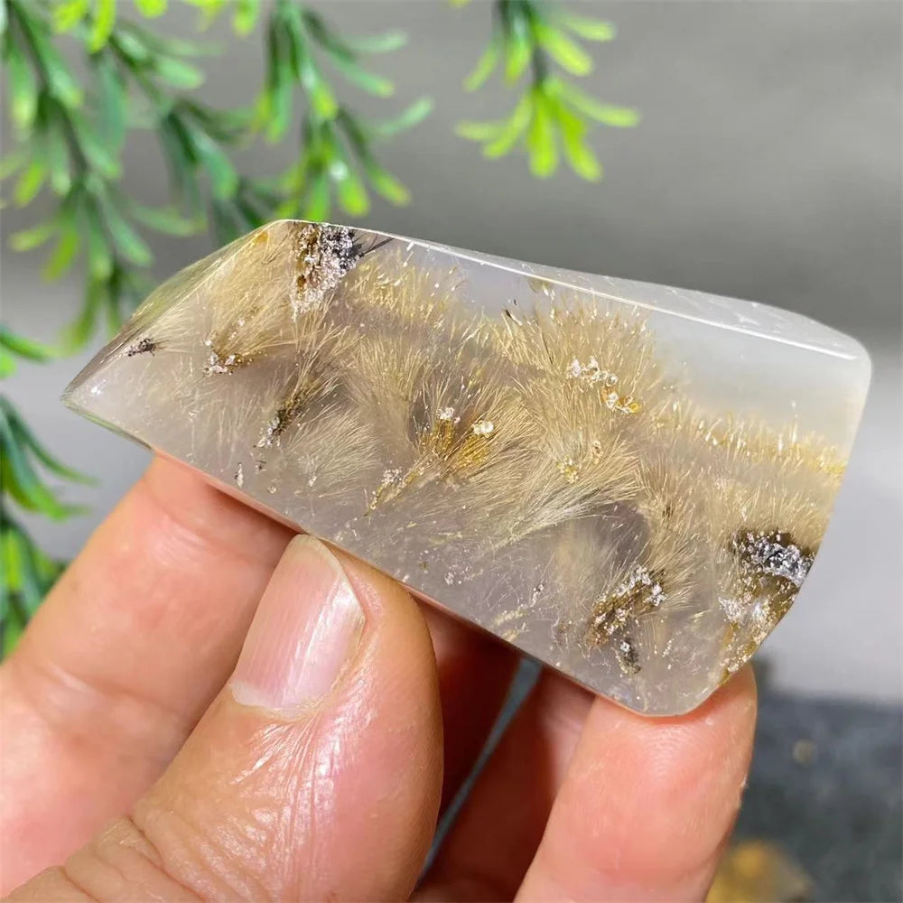 Crystal Natural Hair Agate Slab Polyhedron Quartz Minerals Home Decoration Stone Reiki High Quality Beauty Healing