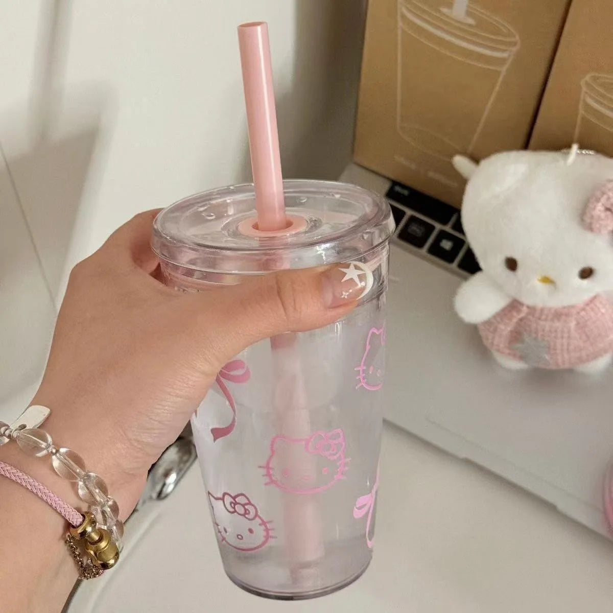 Sanrio Hello Kitty Pink Straw Transparent Cup