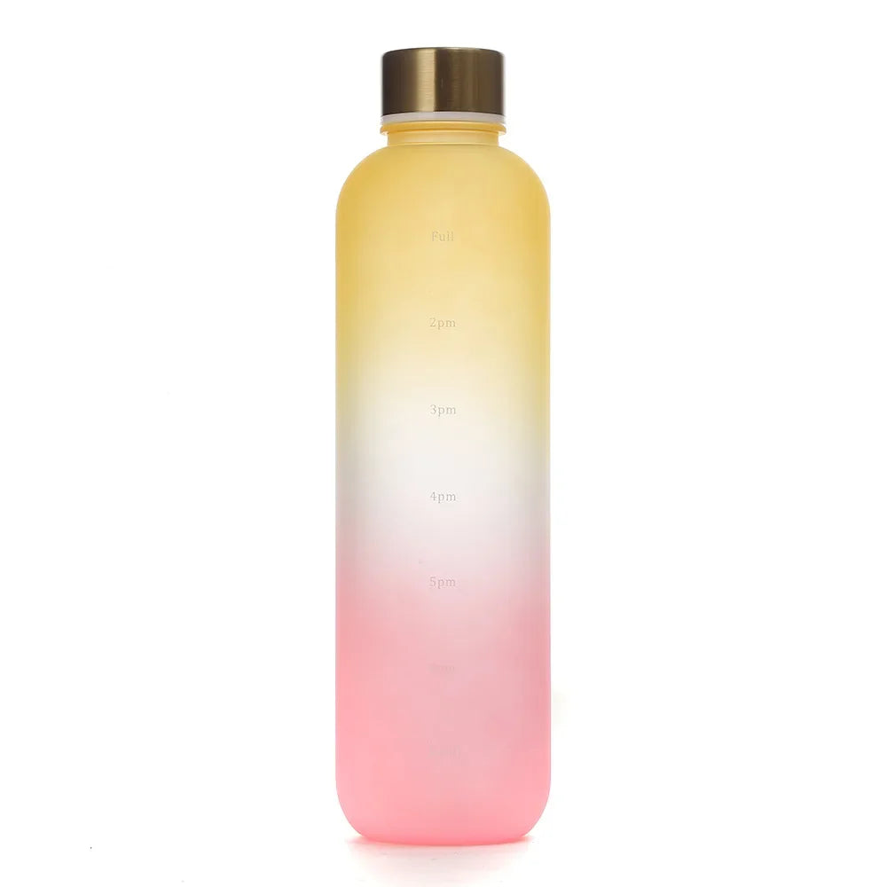 1L Water Bottle with Time Marker 32 OZ Fitness Sports Outdoor Travel Portable Leakproof Drinkware BPA Free Frosted Drink Bottles
