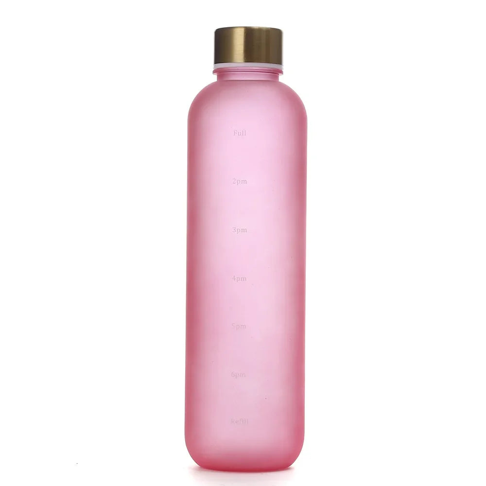 1L Water Bottle with Time Marker 32 OZ Fitness Sports Outdoor Travel Portable Leakproof Drinkware BPA Free Frosted Drink Bottles