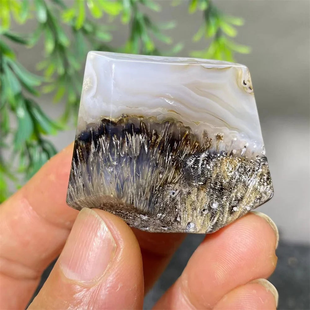 Crystal Natural Hair Agate Slab Polyhedron Quartz Minerals Home Decoration Stone Reiki High Quality Beauty Healing