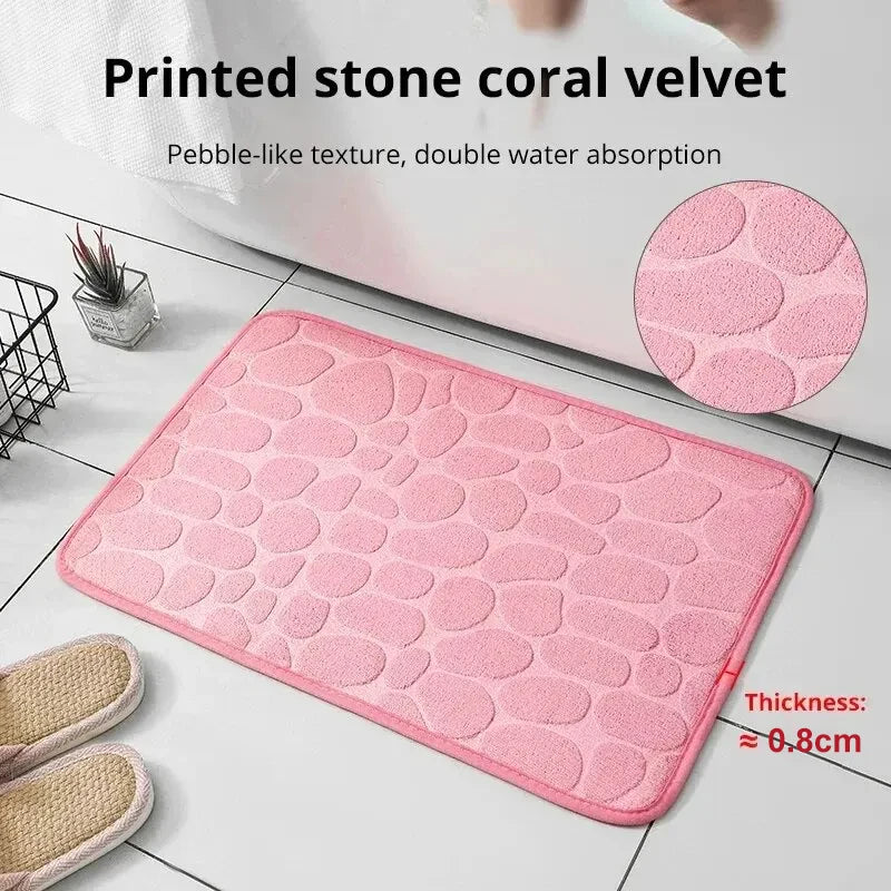 Embossed Fiber Pebble Mat - Anti-Slip Bathroom & Living Room Carpet, Household Floor Essential