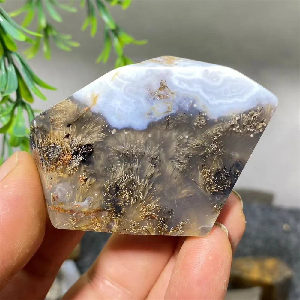 Crystal Natural Hair Agate Slab Polyhedron Quartz Minerals Home Decoration Stone Reiki High Quality Beauty Healing
