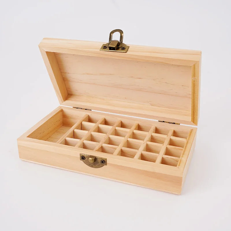 Large-Capacity Essential Oil Wooden Box - Pure Solid Wood, 25 Compartments for Secure Essential Oil Storage