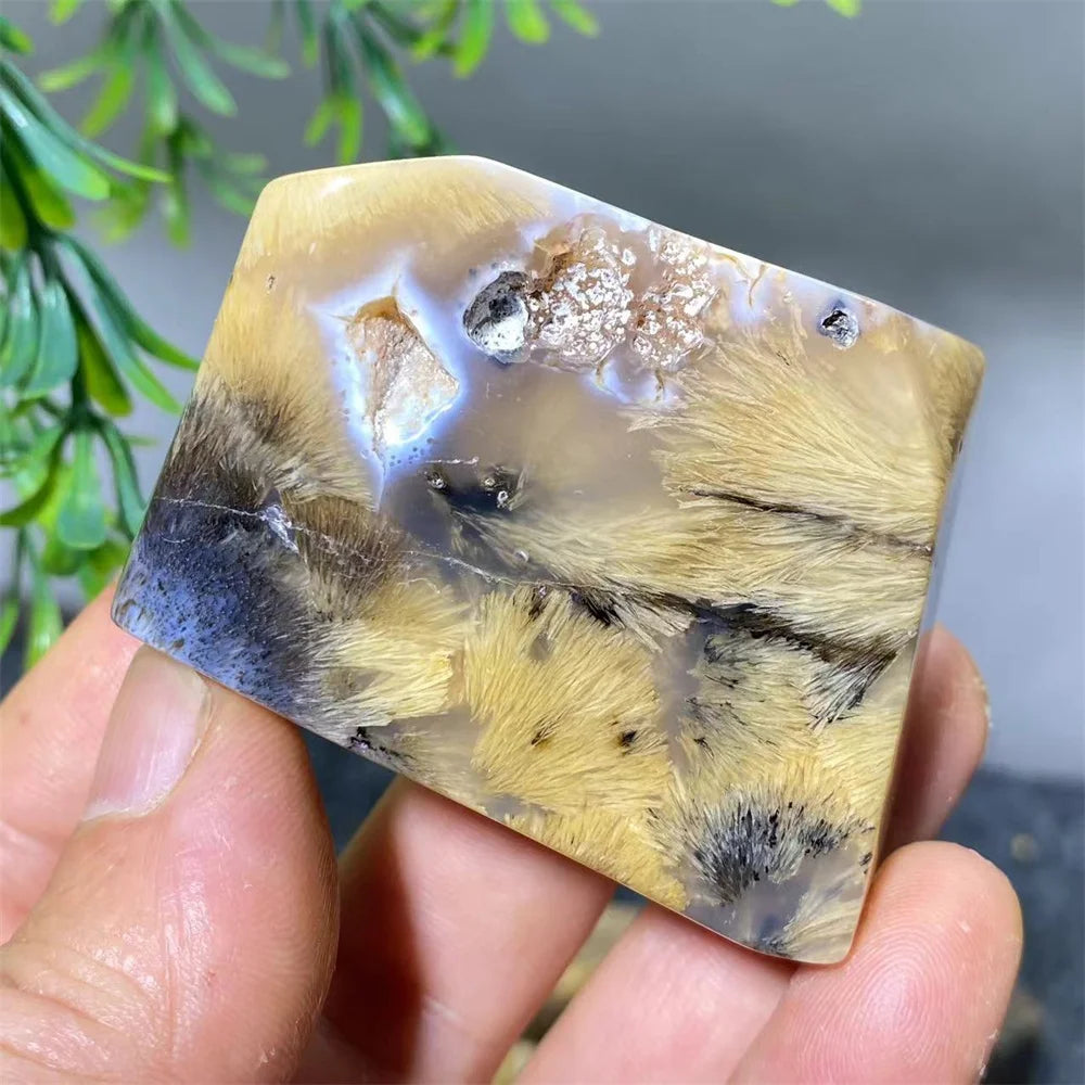 Crystal Natural Hair Agate Slab Polyhedron Quartz Minerals Home Decoration Stone Reiki High Quality Beauty Healing