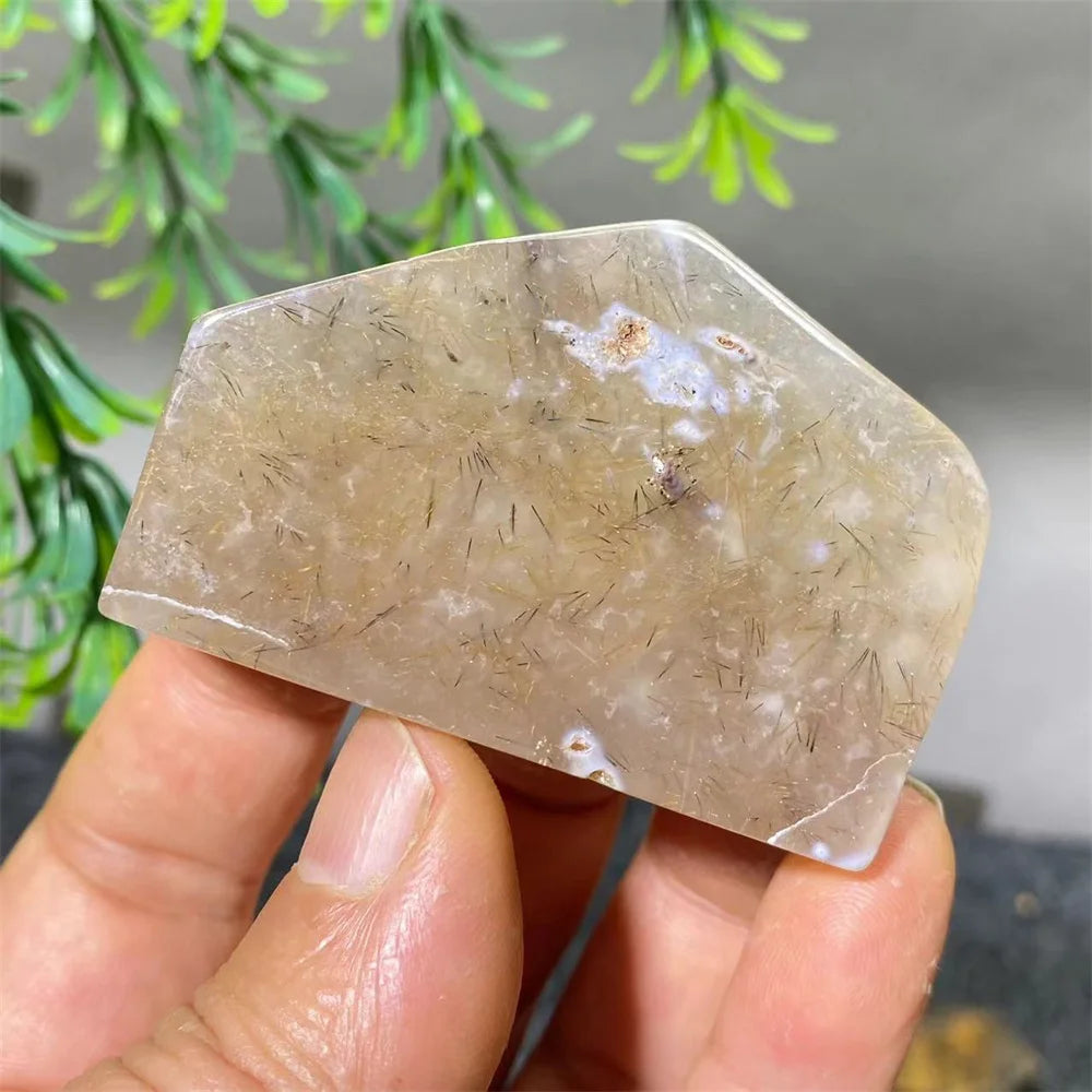 Crystal Natural Hair Agate Slab Polyhedron Quartz Minerals Home Decoration Stone Reiki High Quality Beauty Healing