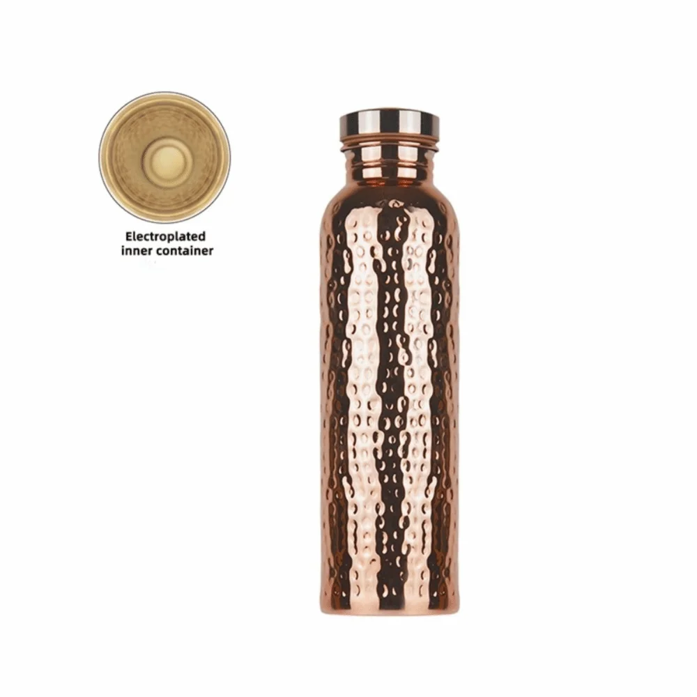 800ml Copper Water Bottle - Anti-Slip Silicone Base, One-Click Lid, Hammer Pattern, Thermal Insulation