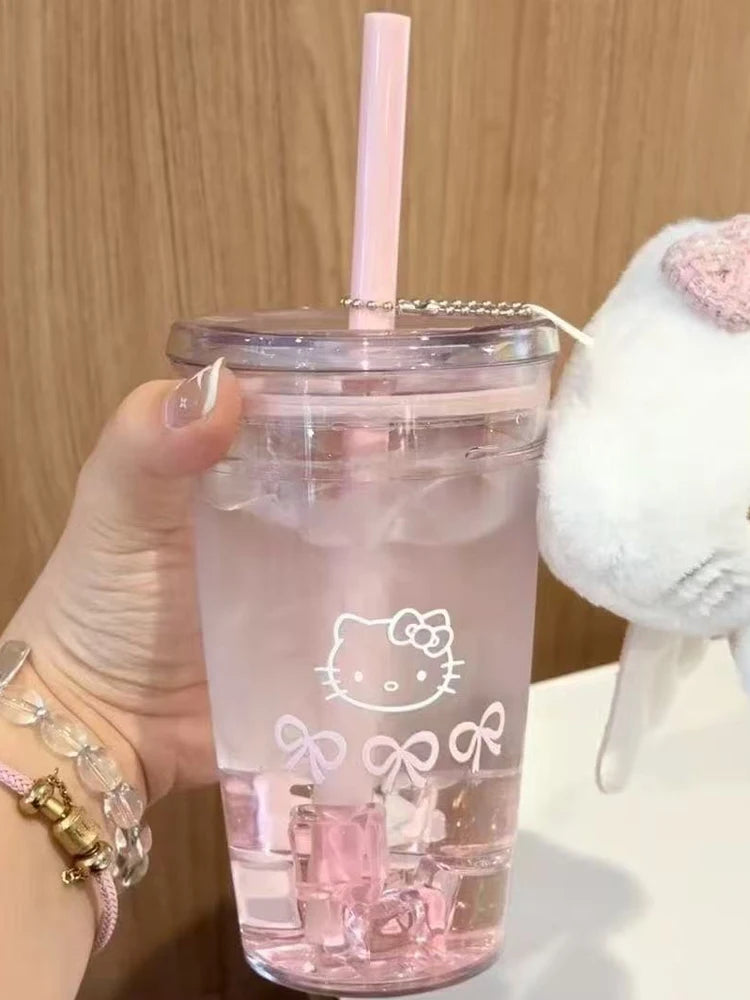 Sanrio Hello Kitty Pink Straw Transparent Cup