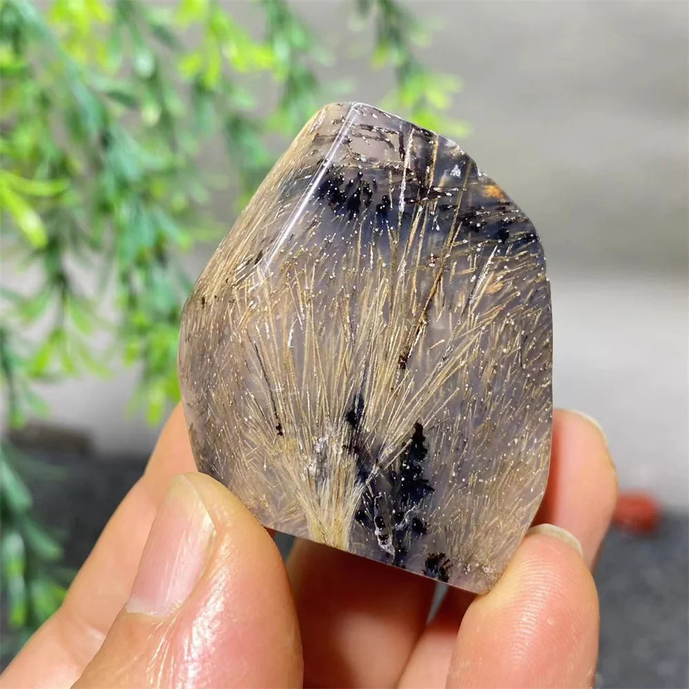 Crystal Natural Hair Agate Slab Polyhedron Quartz Minerals Home Decoration Stone Reiki High Quality Beauty Healing