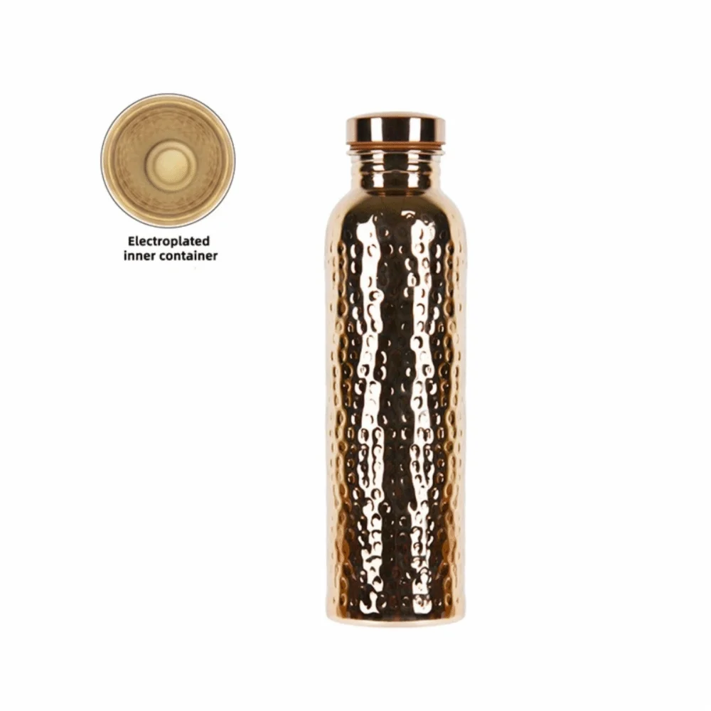 800ml Copper Water Bottle - Anti-Slip Silicone Base, One-Click Lid, Hammer Pattern, Thermal Insulation