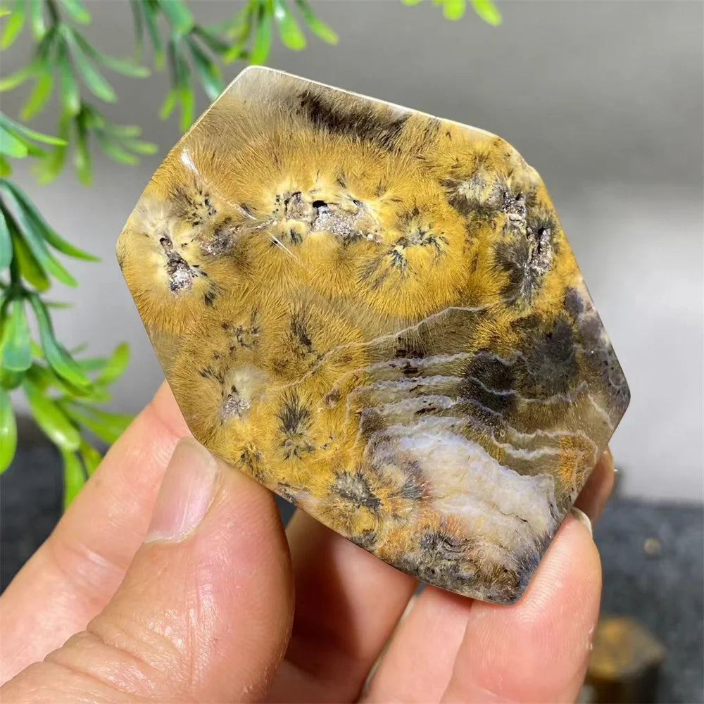 Crystal Natural Hair Agate Slab Polyhedron Quartz Minerals Home Decoration Stone Reiki High Quality Beauty Healing